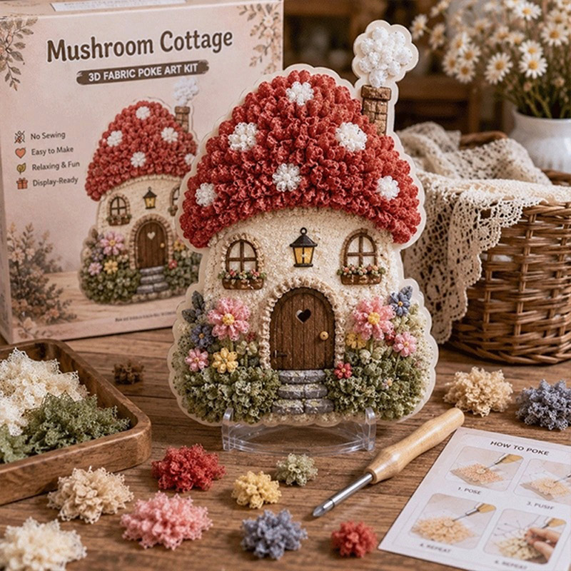 Art Craft Yarn - Whimsical Village 3D Fabric Poke Art