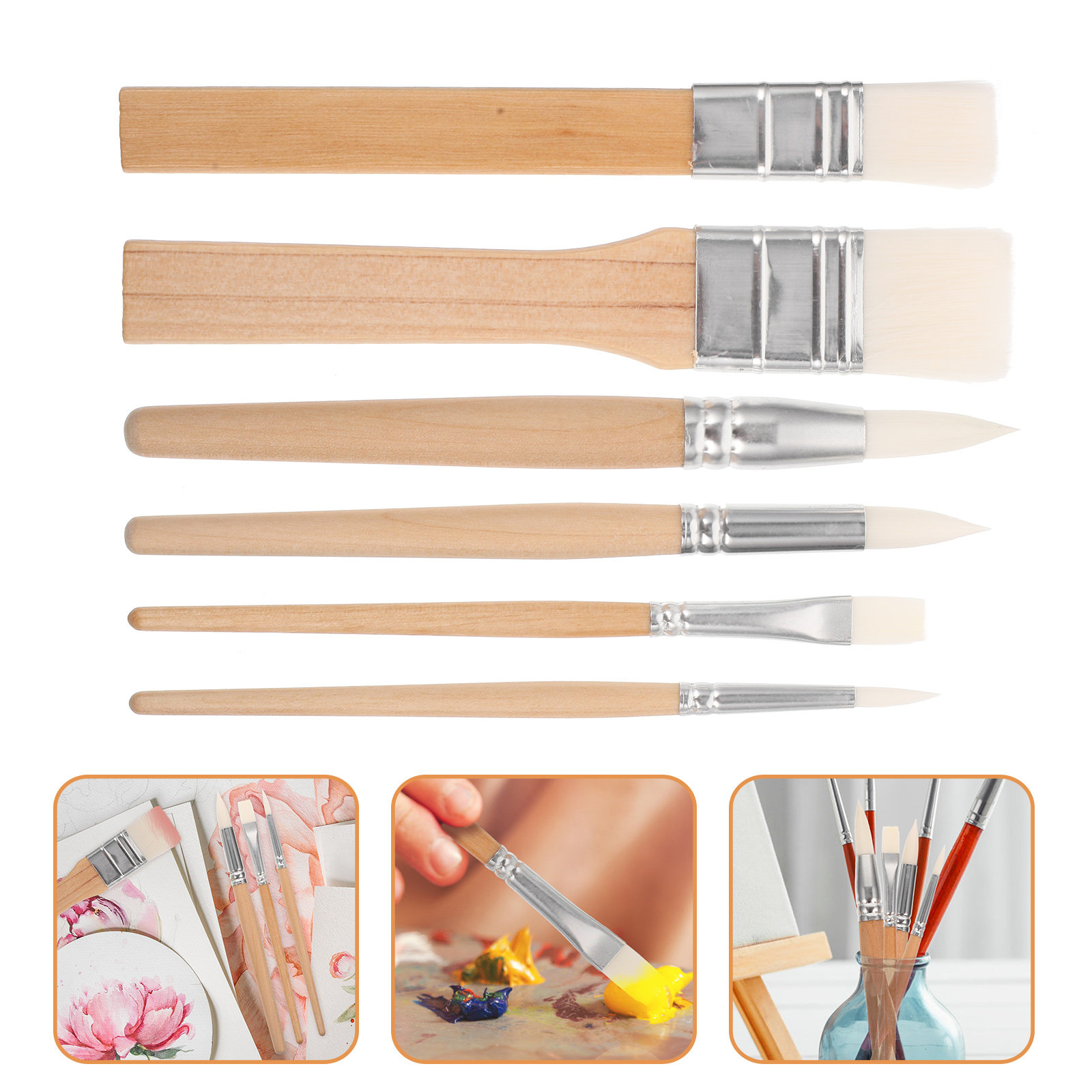 Art Craft Blend - 6Pcs Wooden Handle Painting Brush Set