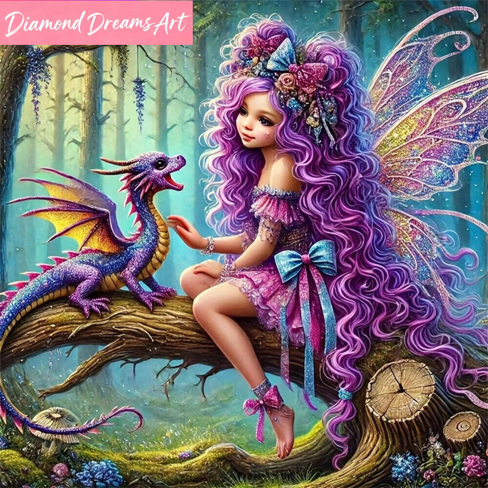 Art Craft Dinosaur - Full Square Round Diamond Mosaic Girl