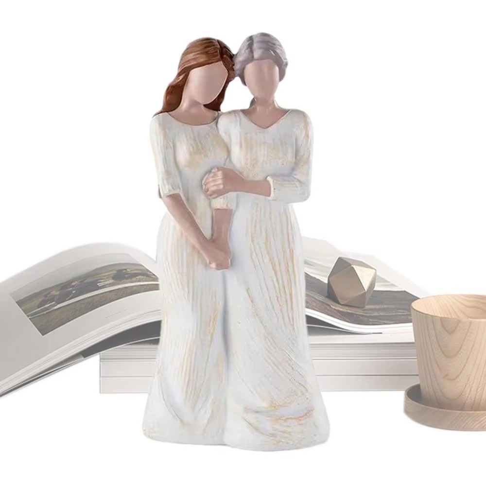 Art And Craft For Mother'S Day - Hand-Painte Mother And Daughter Statue Resin