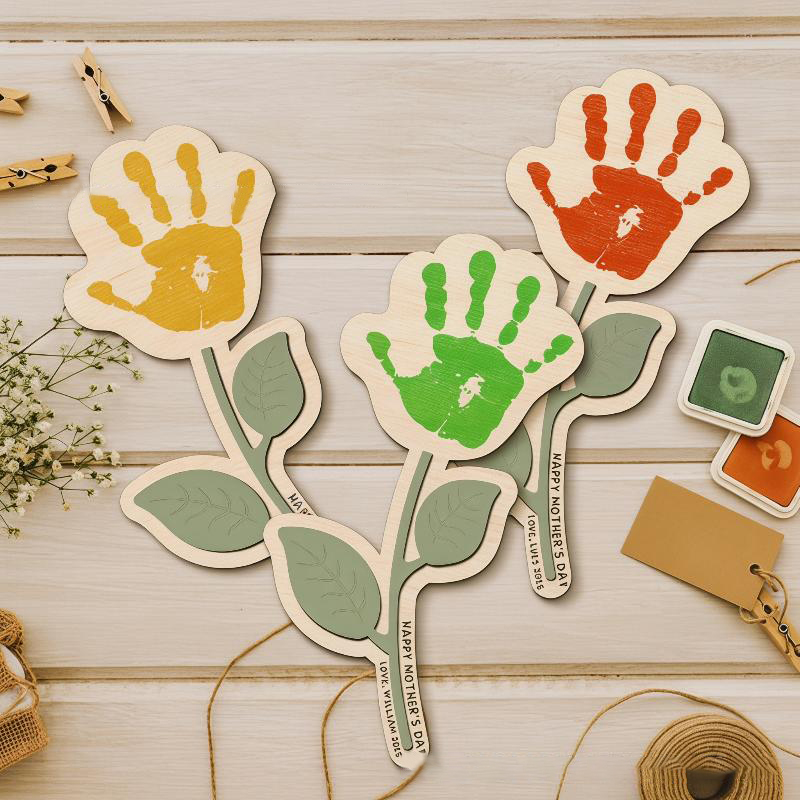 Art And Craft For Nursery - Blank Handprint Wood Flower Plaque DIY