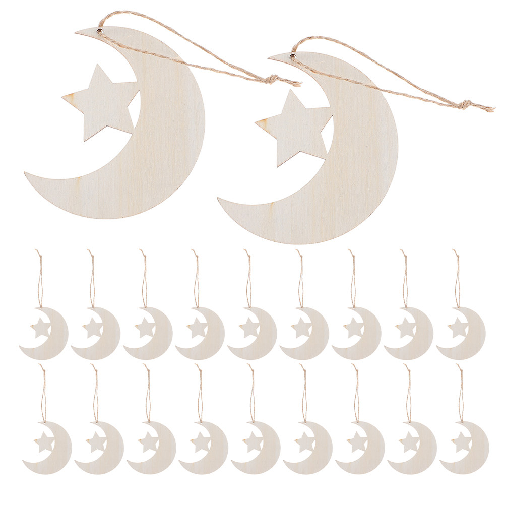 Art And Craft For Nursery - 40Pcs Wood Moon Star Cutouts Unfinished