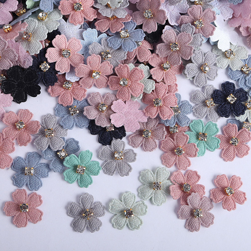 Art Craft Hat - 100Pcs 22mm Fabric Flower With Rhinestone