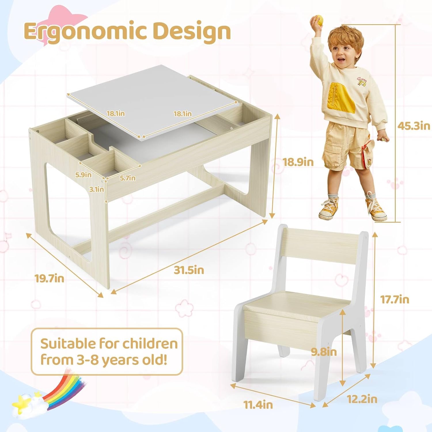 3 in 1 Kids Art Table and Chai - Art And Craft For Nursery review and price