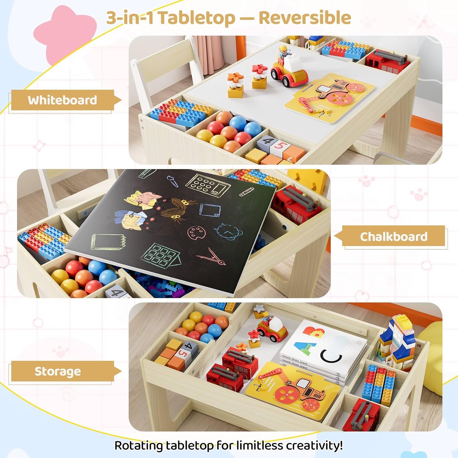 3 in 1 Kids Art Table and Chai - Art And Craft For Nursery review and price